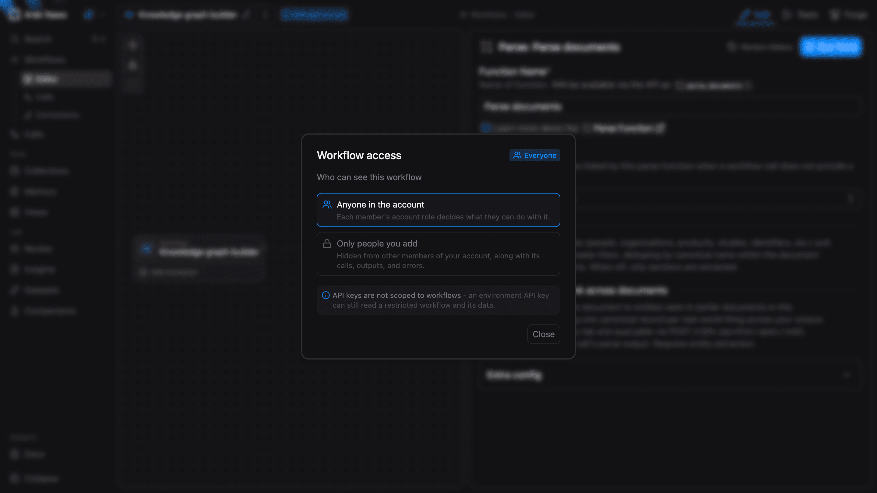 Workflow access panel
