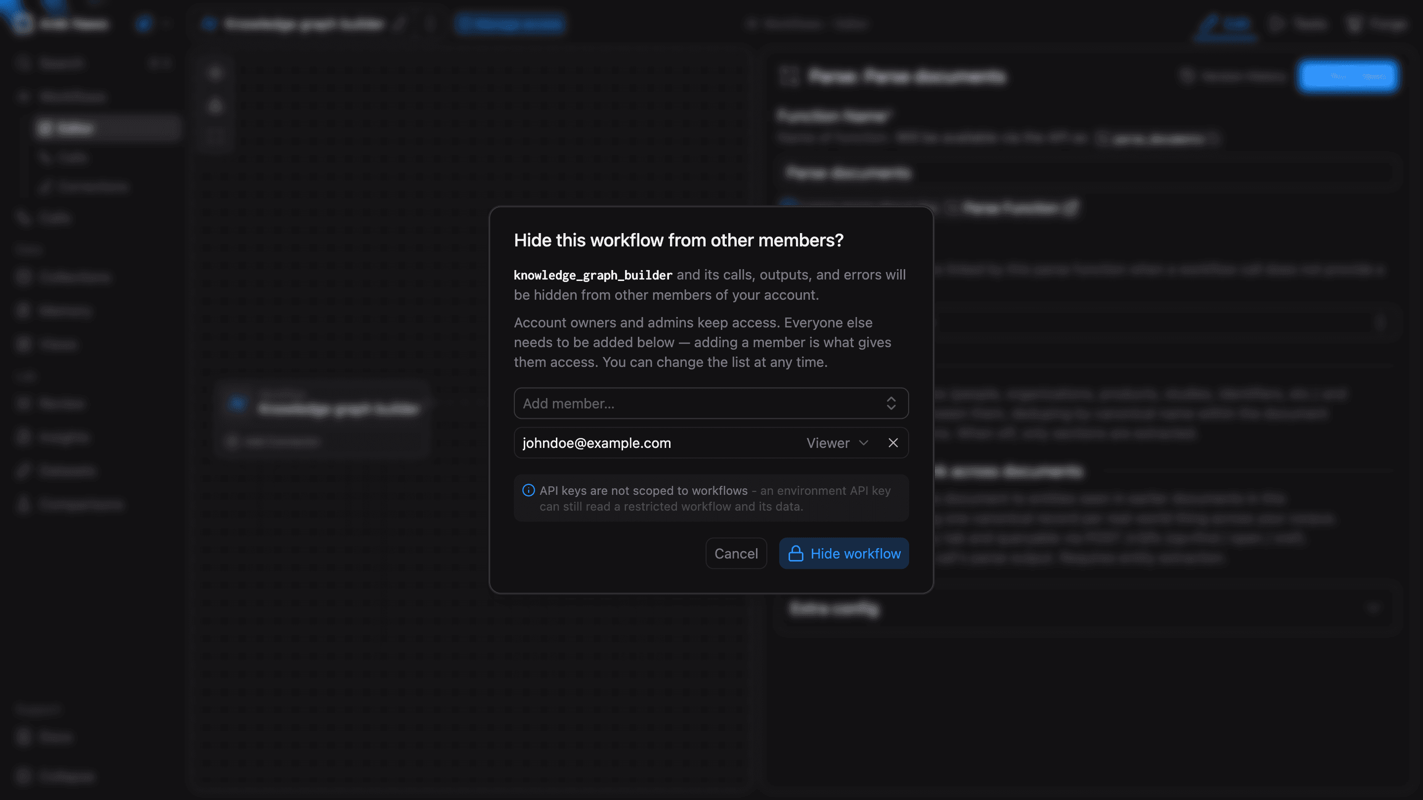 Hide a workflow from other members