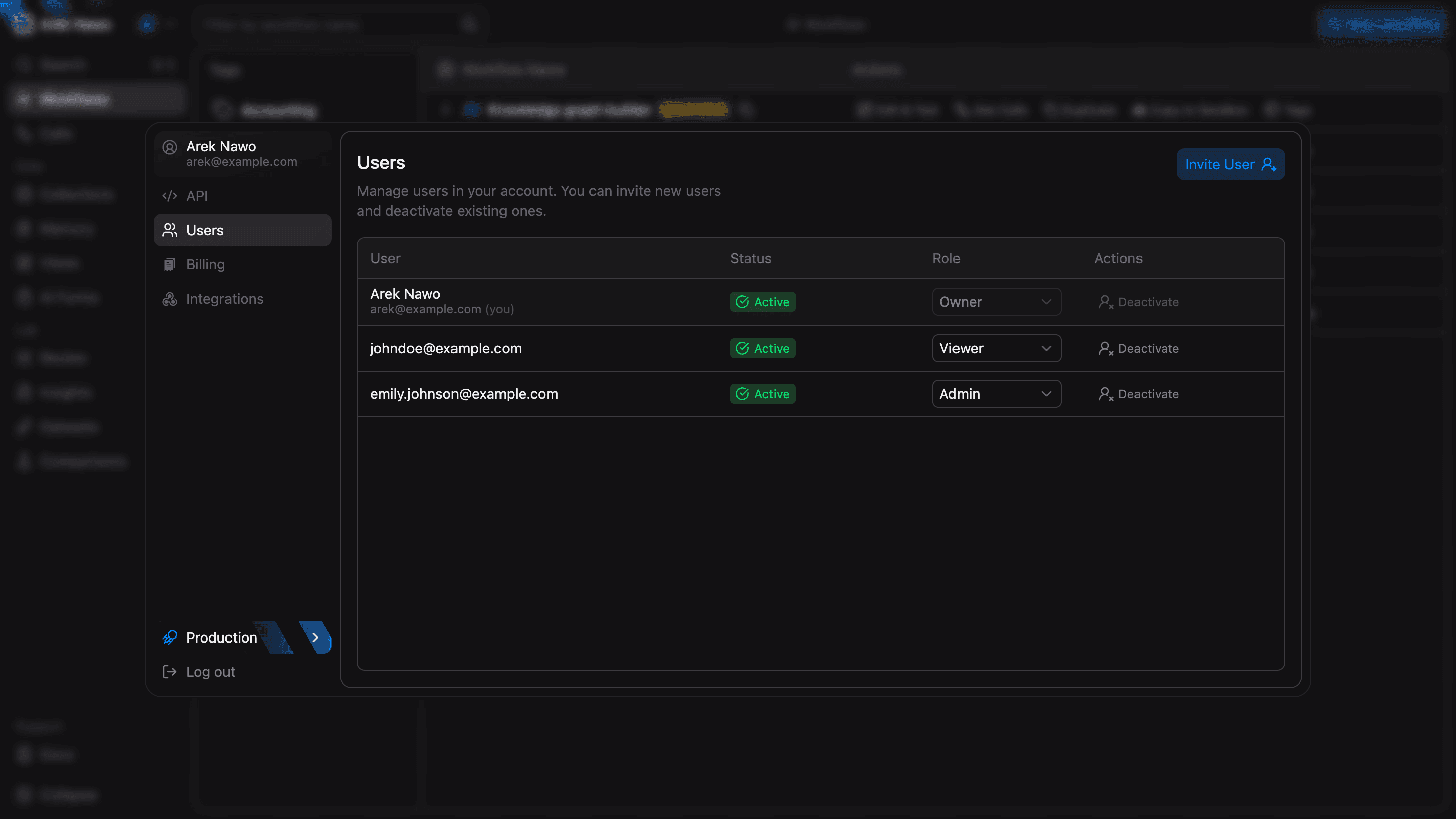 Users settings