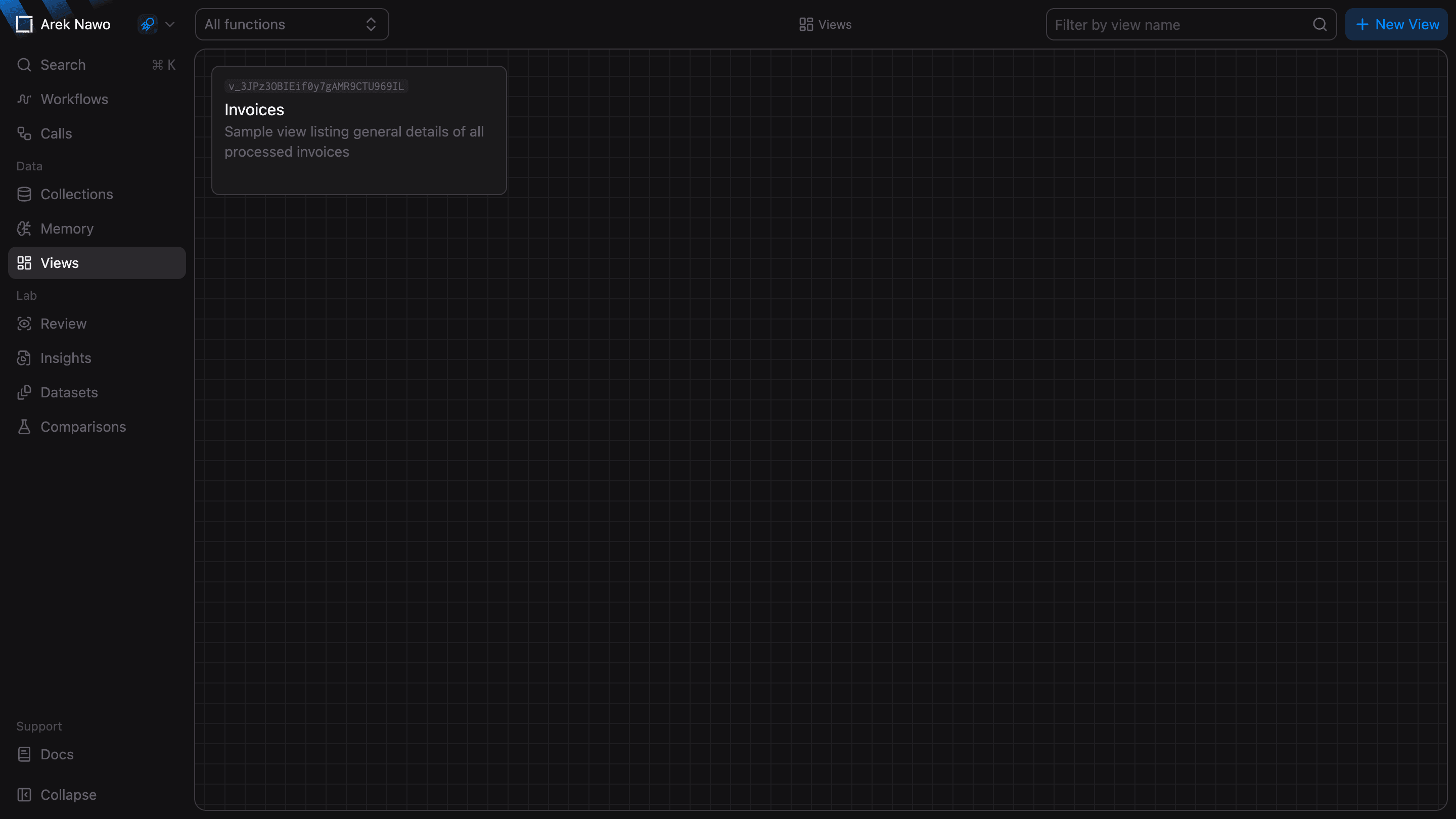 Views list with function and name filters