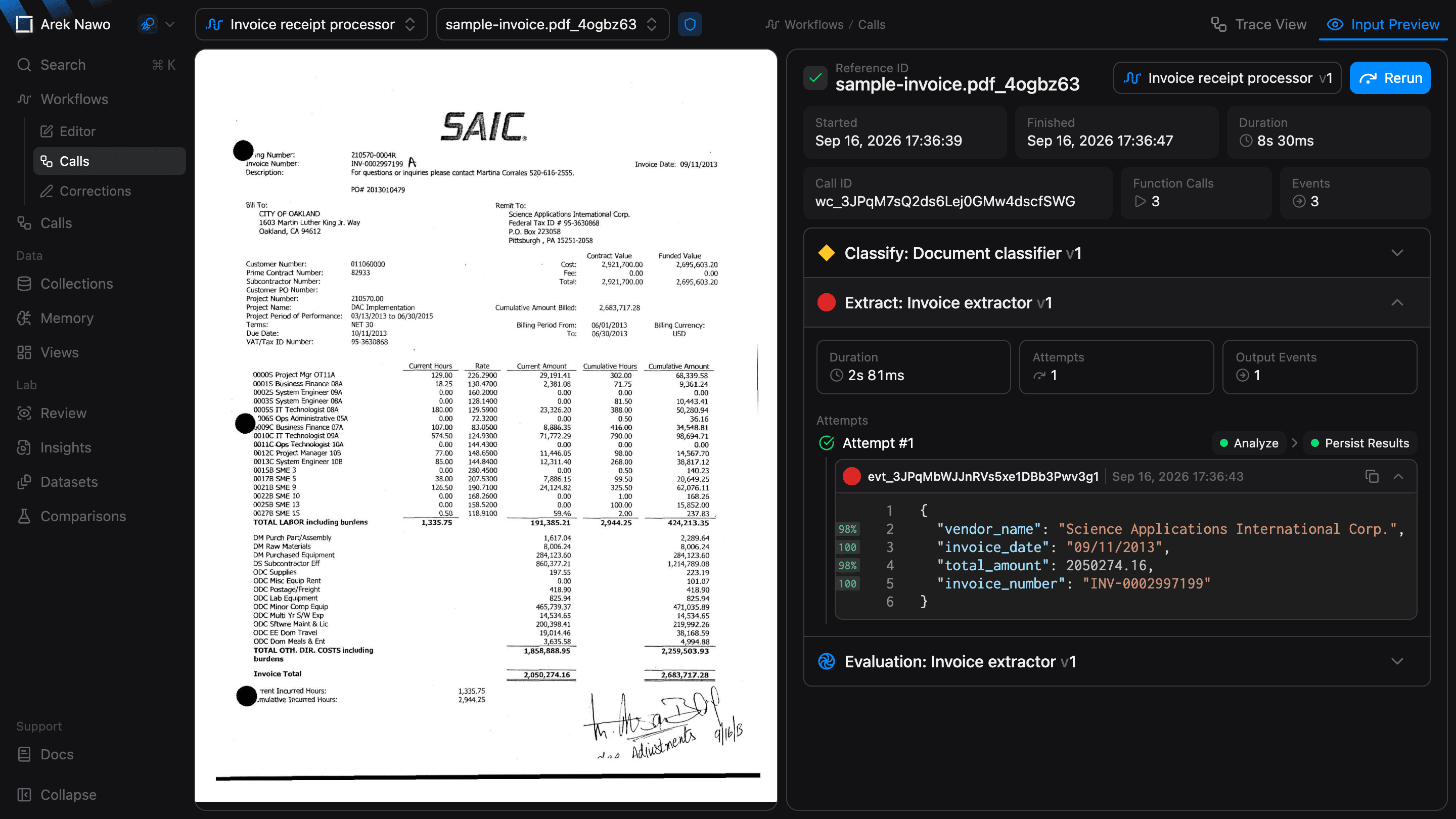 Workflow call with Input Preview and the call picker