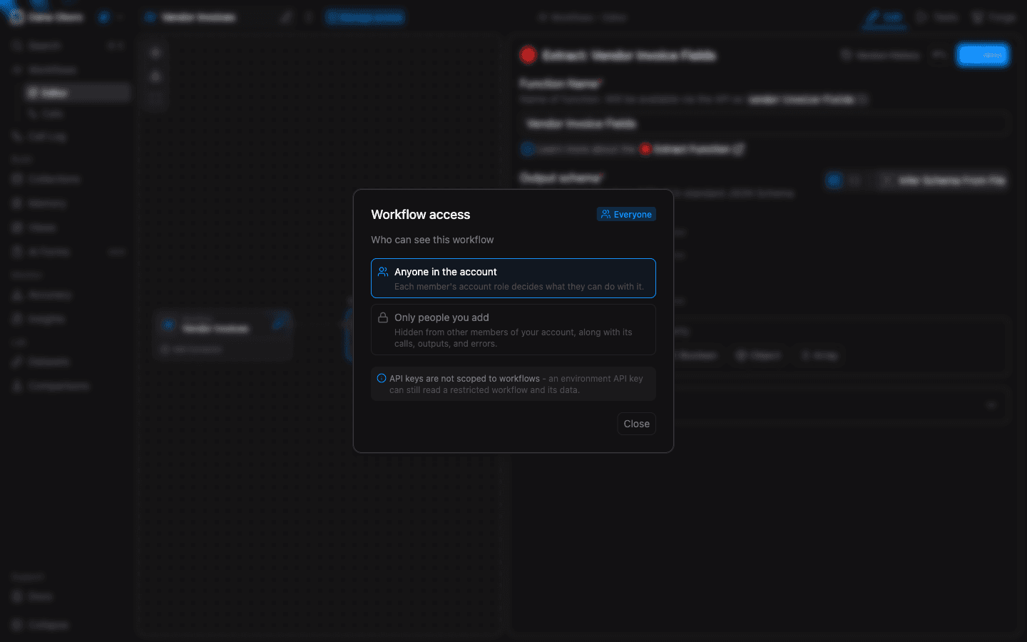 Workflow access panel