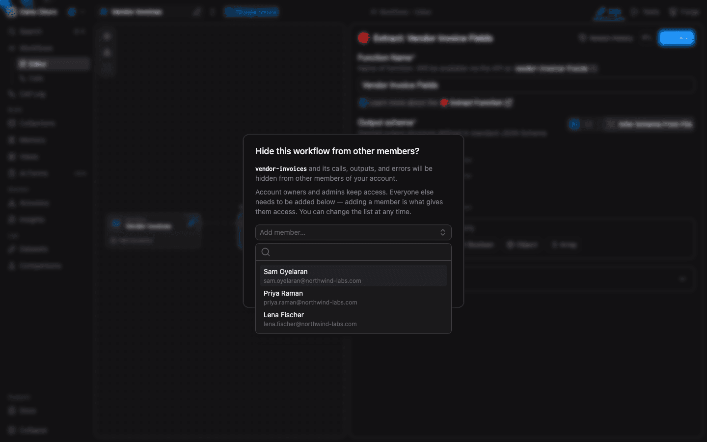 Hide a workflow from other members