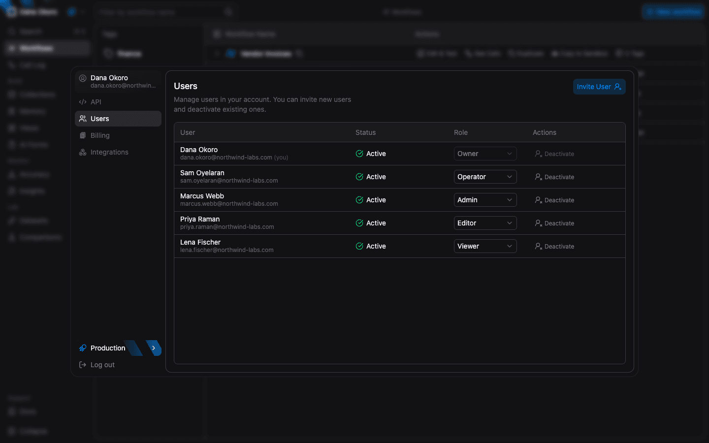 Users settings