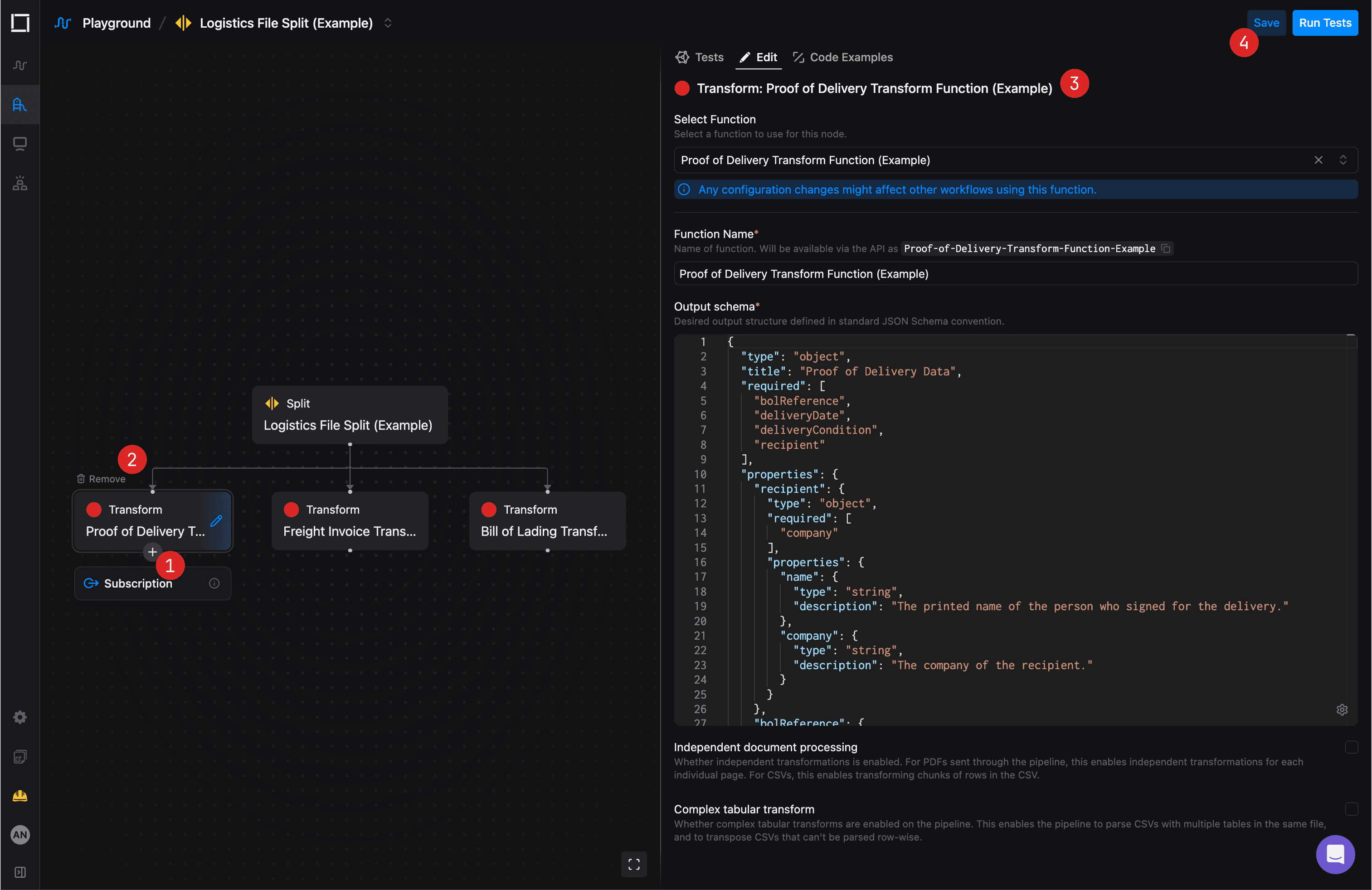 Configuring functions in the Playground