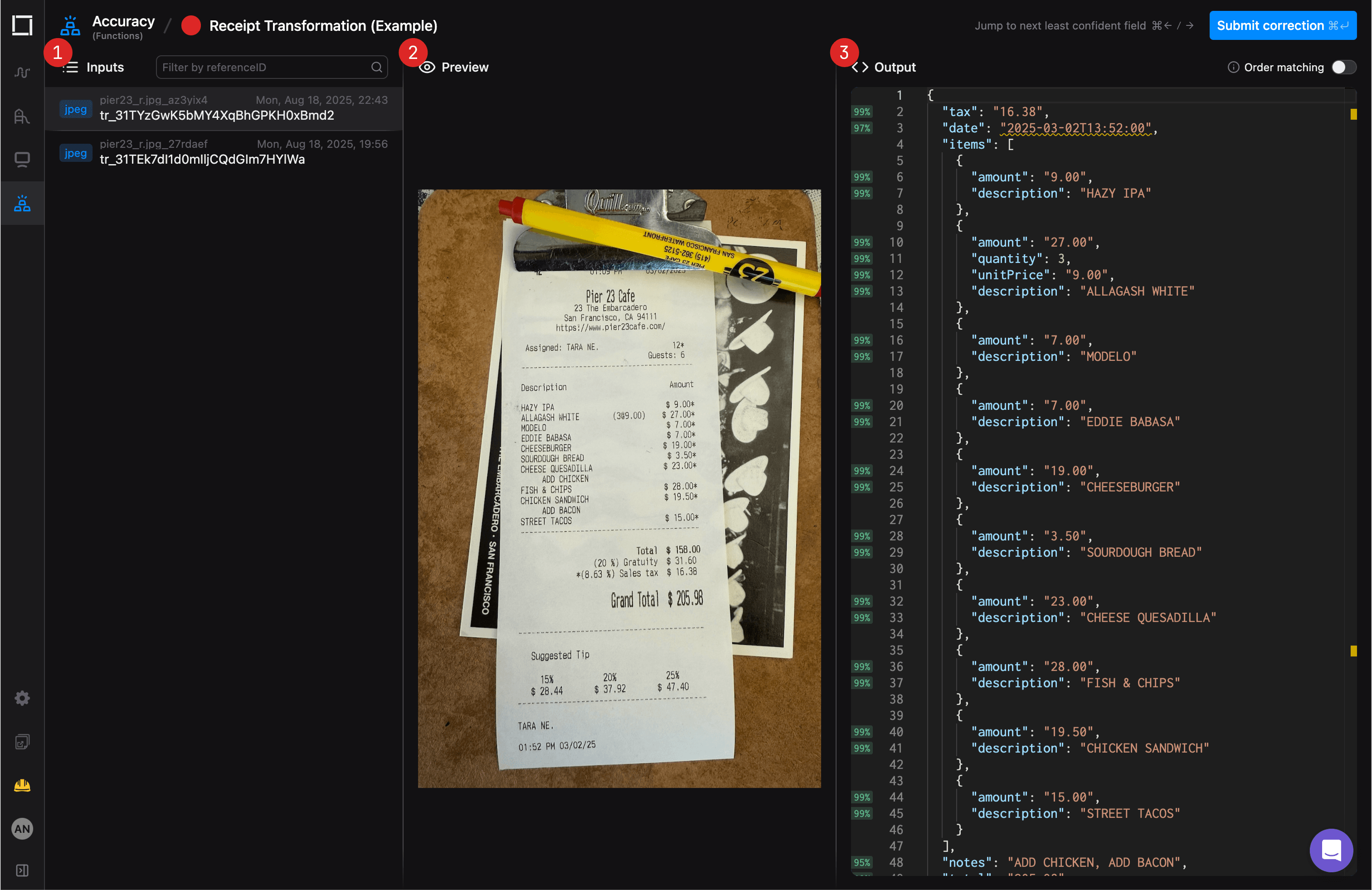 Correction editor in the Accuracy dashboard