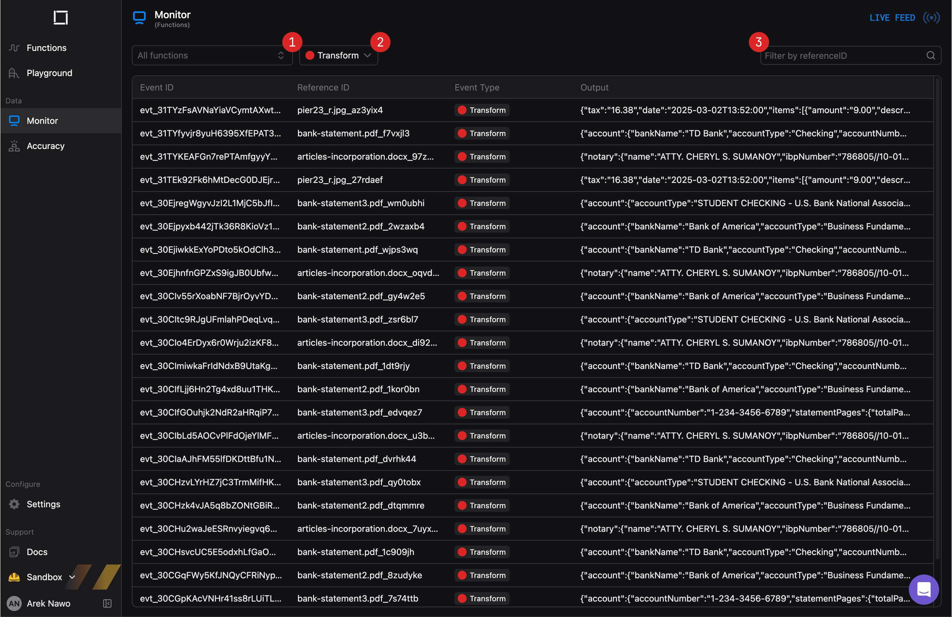 Filtering events in the Monitor tab