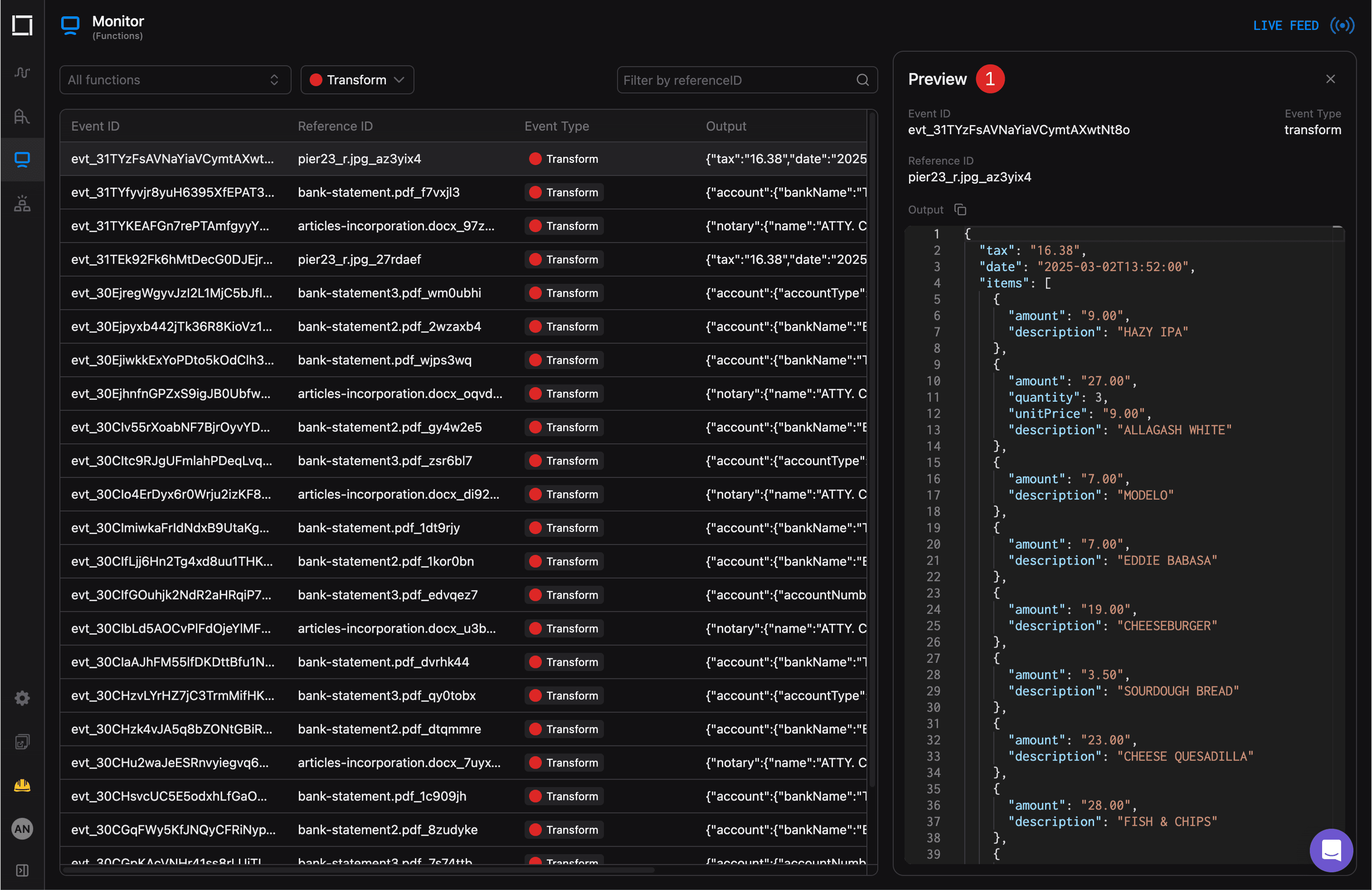 Inspecting events in the Monitor tab