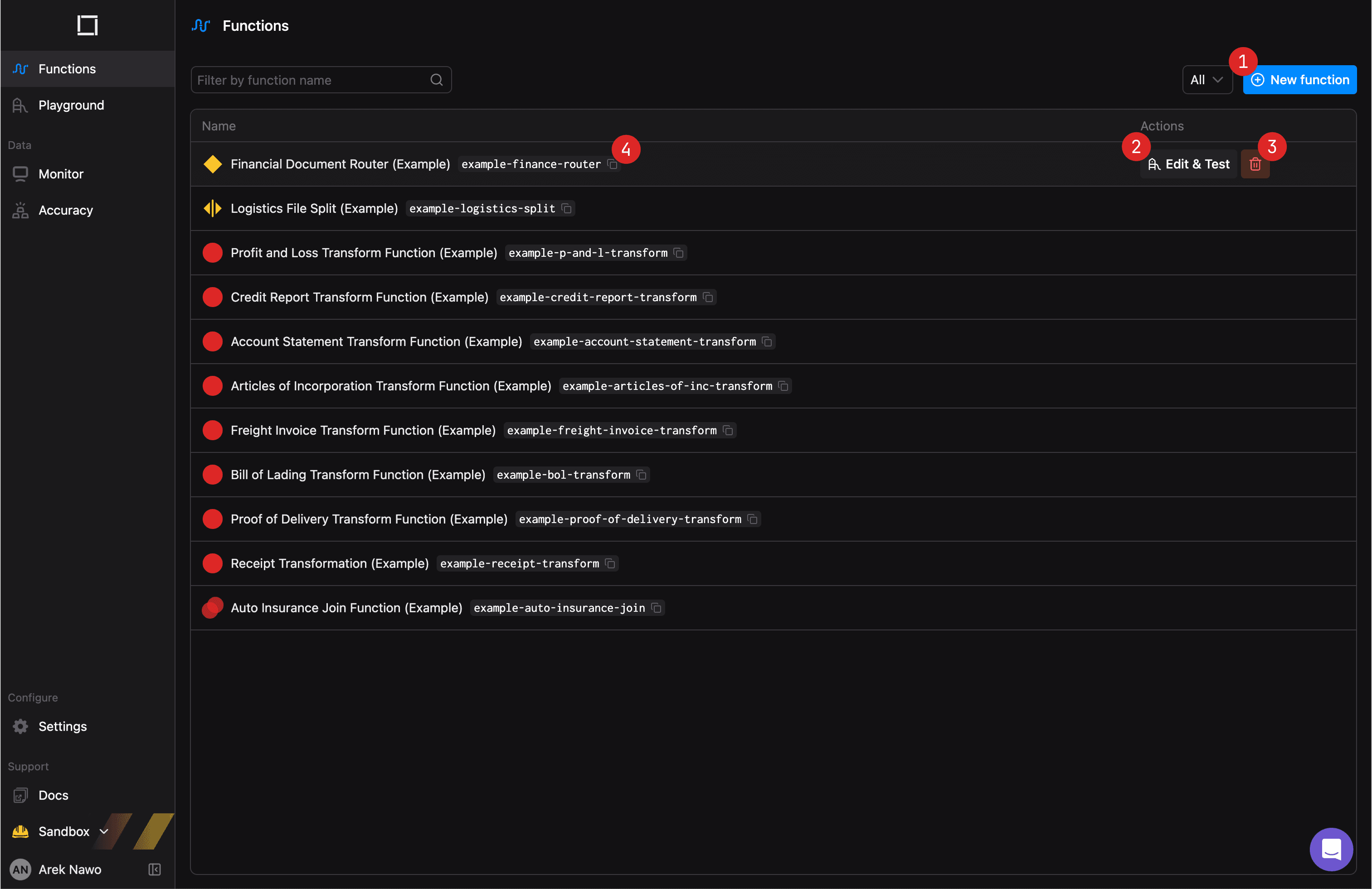 Managing functions in Functions dashboard